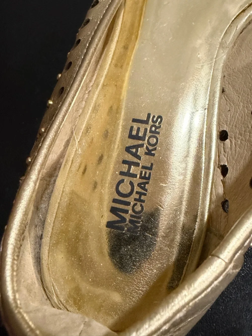 MICHAEL Michael Kors Gold Perforated Leather Ballet Flats 7.5M